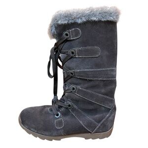 ZeroXposur Brown Suede Winter Boots Fur-Trimmed Tassel Tie Tall Warm